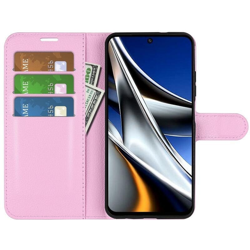 Litchi PU kožené peněženkové pouzdro na mobil Xiaomi Poco X4 Pro 5G - růžové