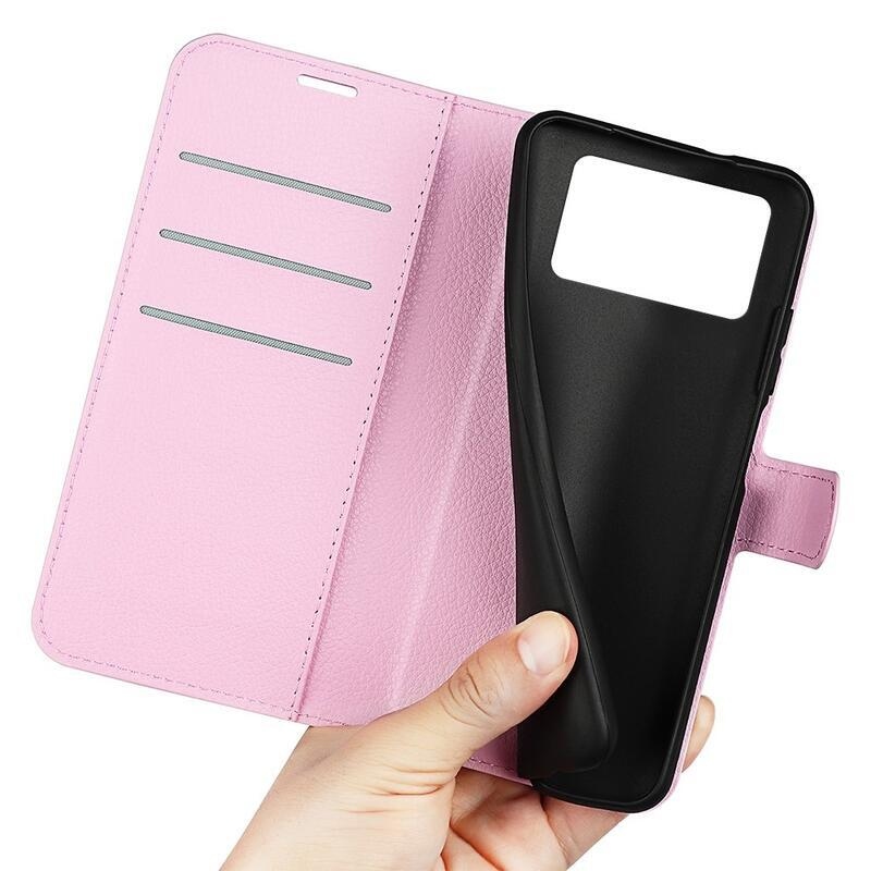 Litchi PU kožené peněženkové pouzdro na mobil Xiaomi Poco X4 Pro 5G - růžové