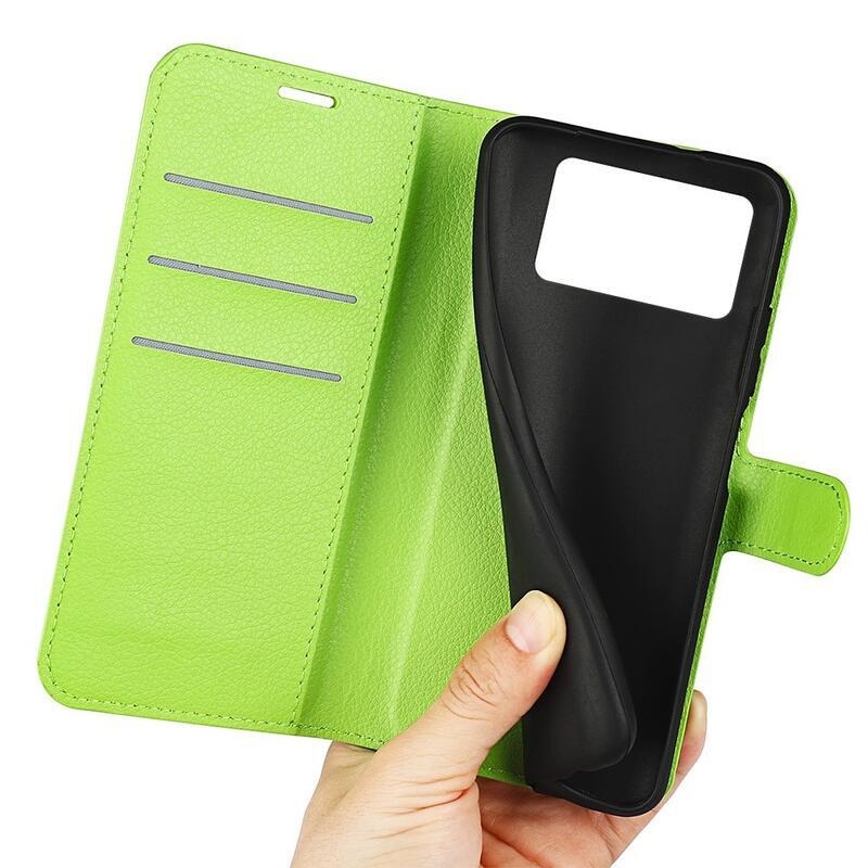 Litchi PU kožené peněženkové pouzdro na mobil Xiaomi Poco X4 Pro 5G - zelené