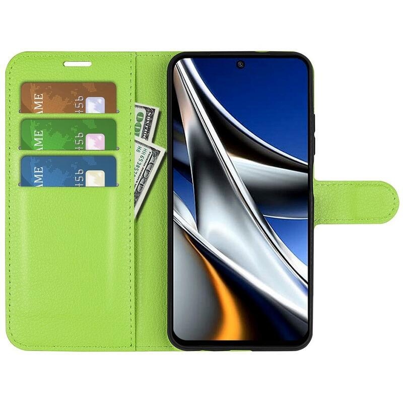 Litchi PU kožené peněženkové pouzdro na mobil Xiaomi Poco X4 Pro 5G - zelené