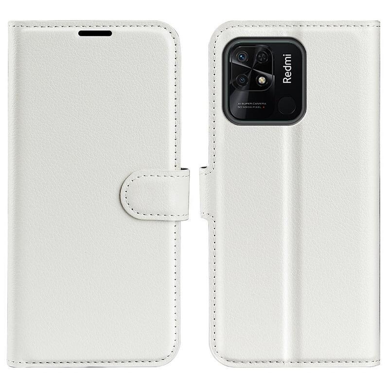 Litchi PU kožené peněženkové pouzdro na mobil Xiaomi Redmi 10C - bílé