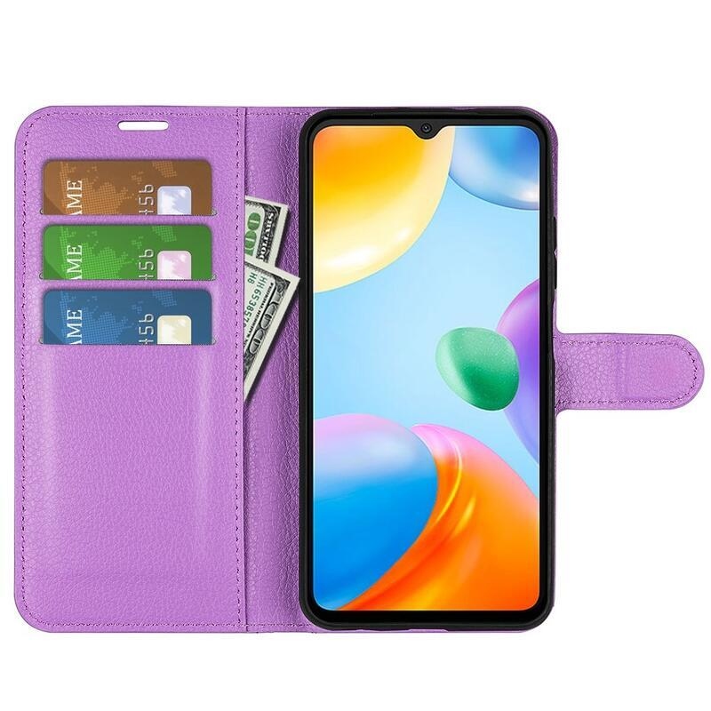 Litchi PU kožené peněženkové pouzdro na mobil Xiaomi Redmi 10C - fialové