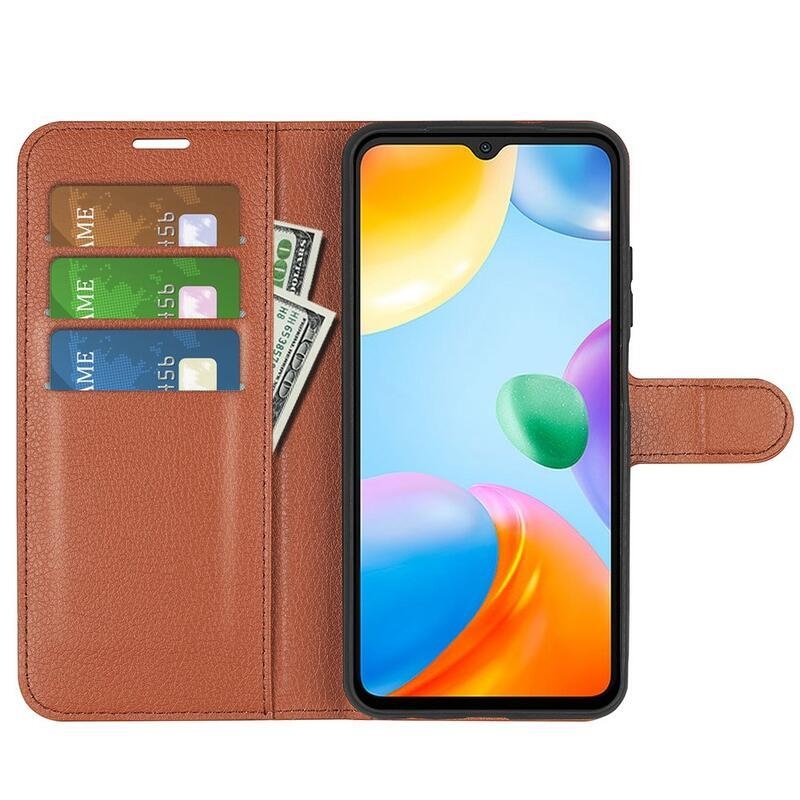 Litchi PU kožené peněženkové pouzdro na mobil Xiaomi Redmi 10C - hnědé
