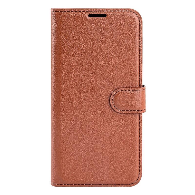 Litchi PU kožené peněženkové pouzdro na mobil Xiaomi Redmi 10C - hnědé