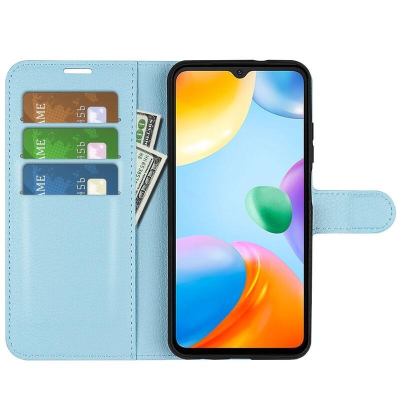 Litchi PU kožené peněženkové pouzdro na mobil Xiaomi Redmi 10C - modré