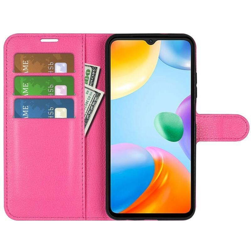 Litchi PU kožené peněženkové pouzdro na mobil Xiaomi Redmi 10C - rose