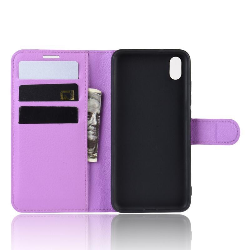 Litchi PU kožené peněženkové pouzdro na mobil Xiaomi Redmi 7A - fialové