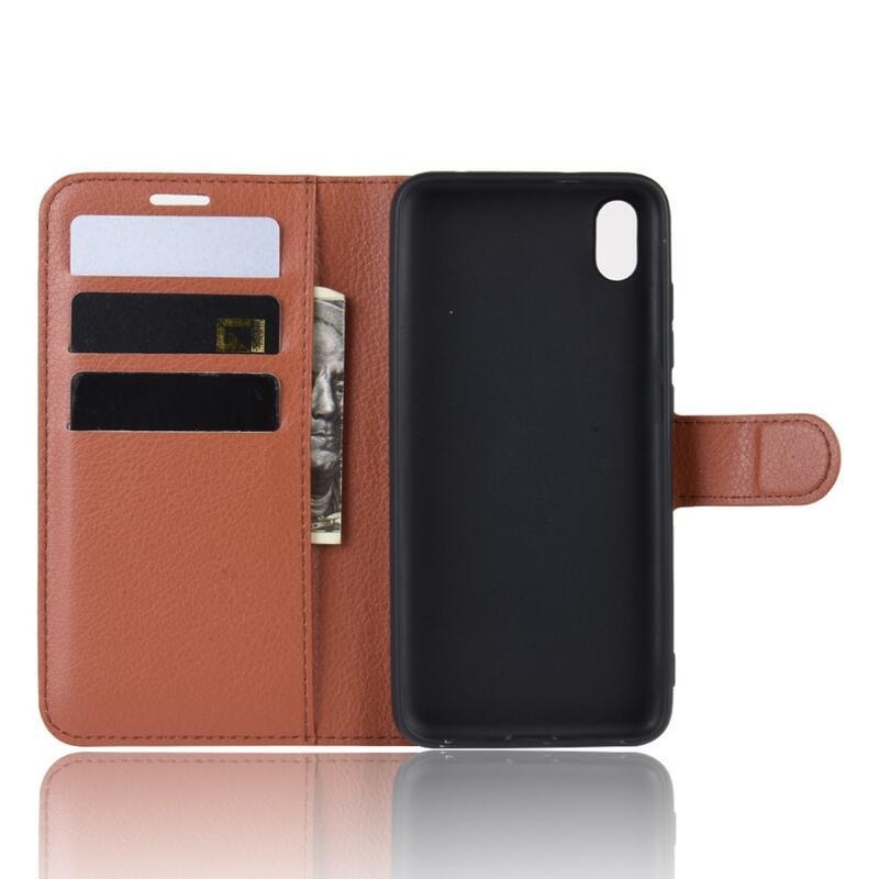 Litchi PU kožené peněženkové pouzdro na mobil Xiaomi Redmi 7A - hnědé