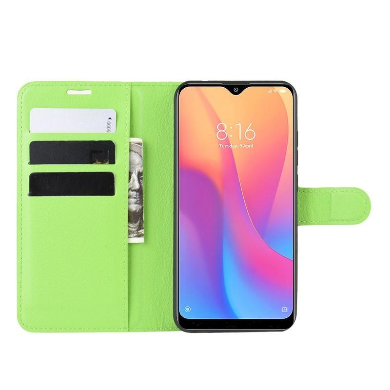 Litchi PU kožené peněženkové pouzdro na mobil Xiaomi Redmi 8A - zelené