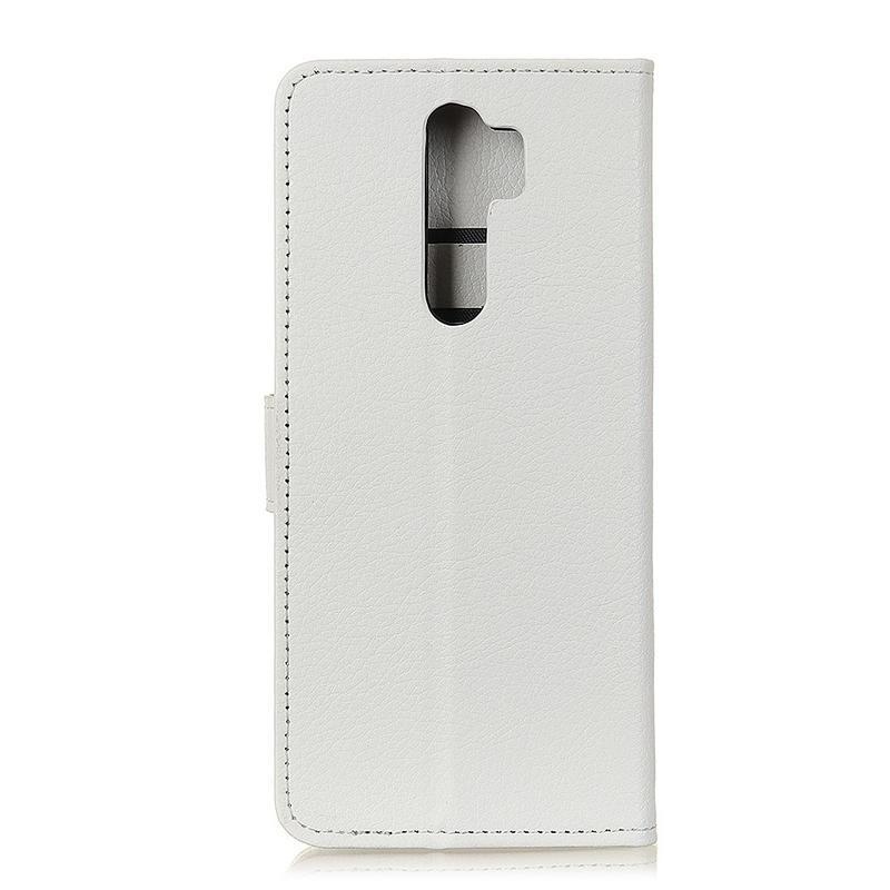 Litchi PU kožené peněženkové pouzdro na mobil Xiaomi Redmi 9 - bílé