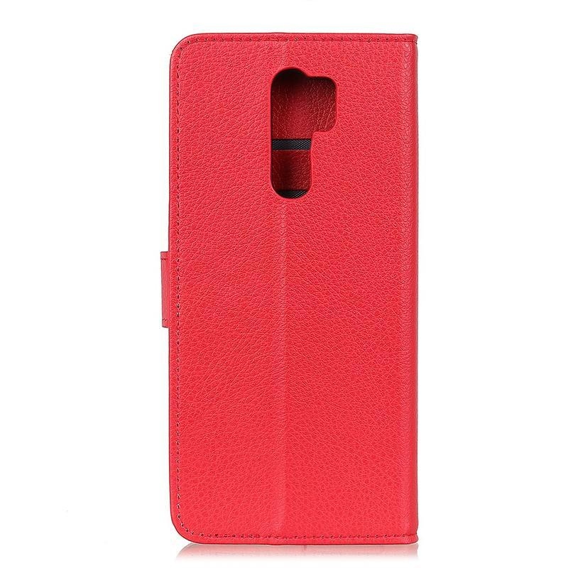 Litchi PU kožené peněženkové pouzdro na mobil Xiaomi Redmi 9 - červené