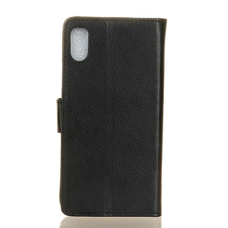 Litchi PU kožené peněženkové pouzdro na mobil Xiaomi Redmi 9A/9AT - černé