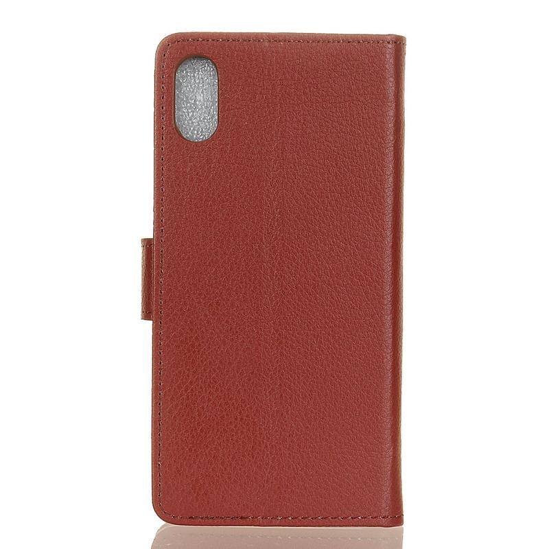 Litchi PU kožené peněženkové pouzdro na mobil Xiaomi Redmi 9A/9AT - hnědé