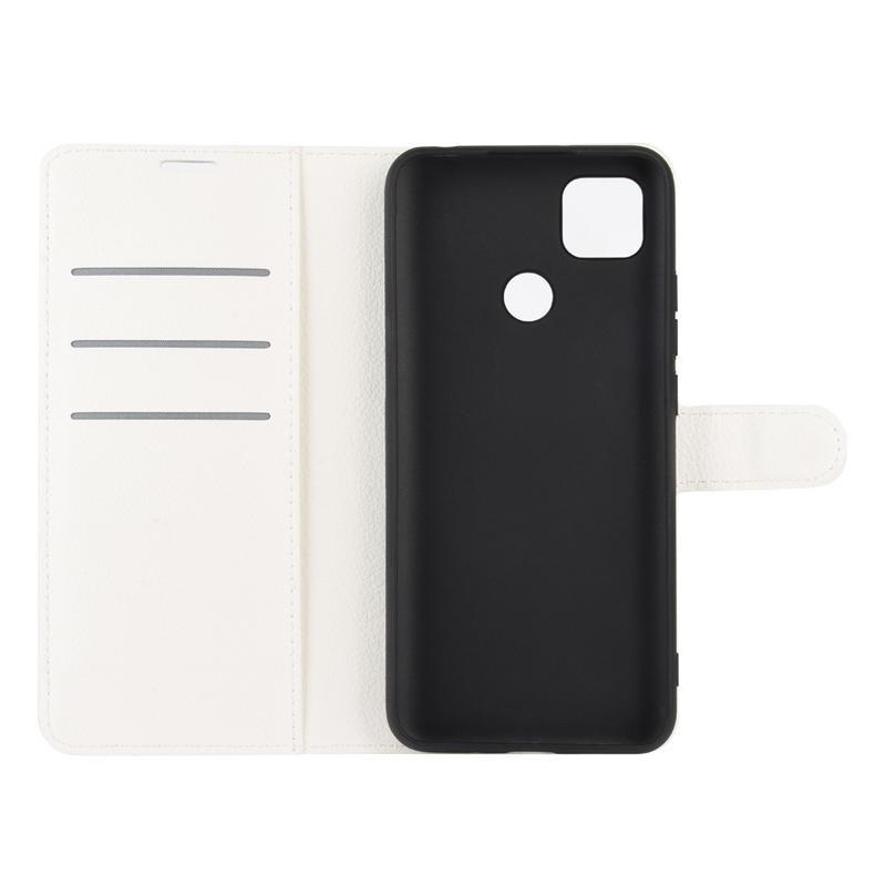 Litchi PU kožené peněženkové pouzdro na mobil Xiaomi Redmi 9C - bílé