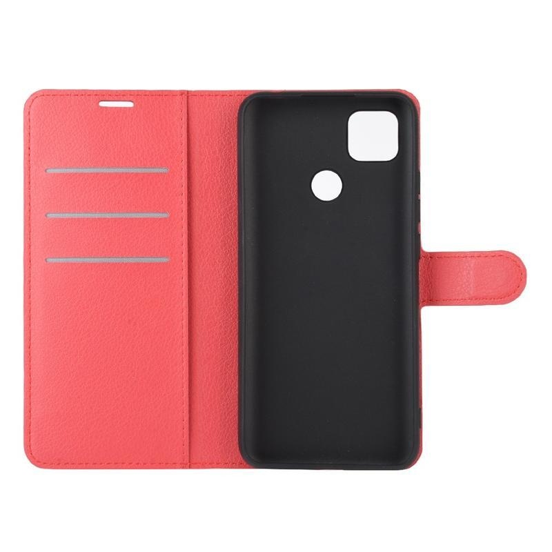 Litchi PU kožené peněženkové pouzdro na mobil Xiaomi Redmi 9C - červené