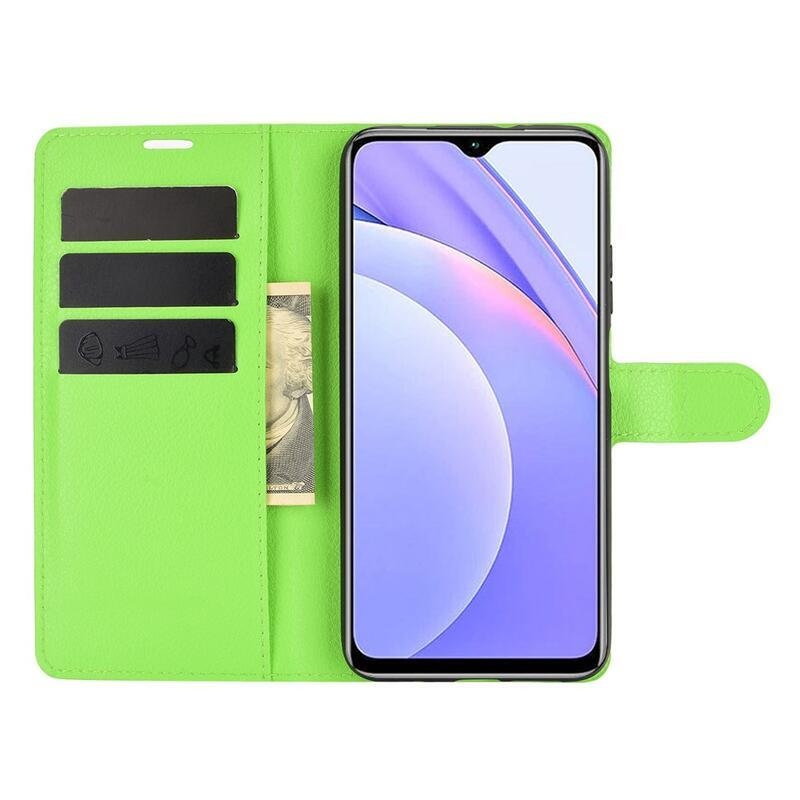 Litchi PU kožené peněženkové pouzdro na mobil Xiaomi Redmi 9T/Poco M3 - zelené
