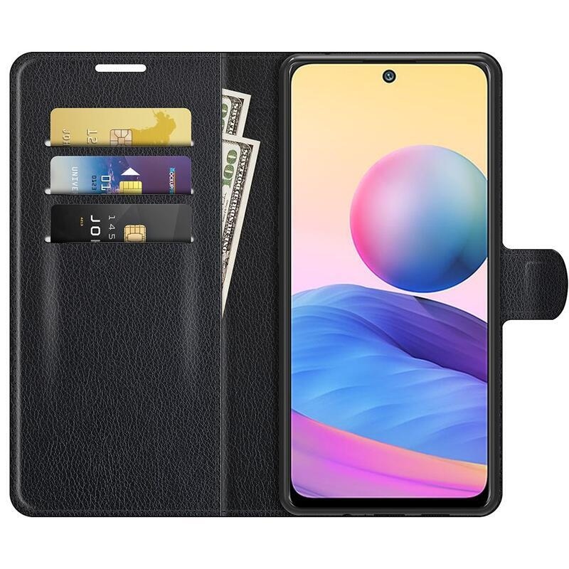 Litchi PU kožené peněženkové pouzdro na mobil Xiaomi Redmi Note 10 5G/Poco M3 Pro 4G/5G - černé