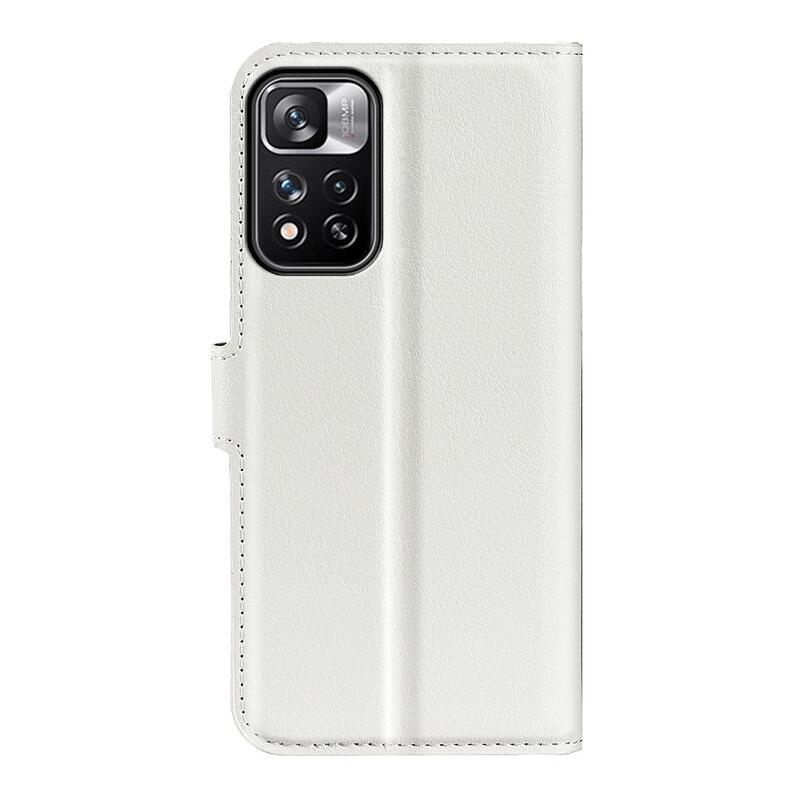 Litchi PU kožené peněženkové pouzdro na mobil Xiaomi Redmi Note 11 Pro+ 5G - bílé