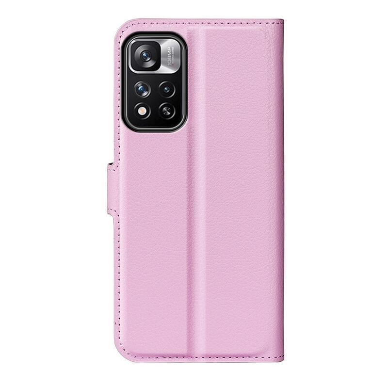 Litchi PU kožené peněženkové pouzdro na mobil Xiaomi Redmi Note 11 Pro+ 5G - růžové