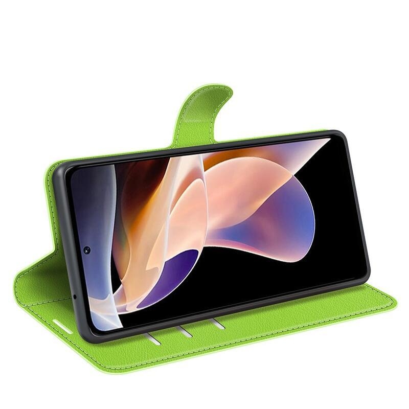 Litchi PU kožené peněženkové pouzdro na mobil Xiaomi Redmi Note 11 Pro+ 5G - zelené
