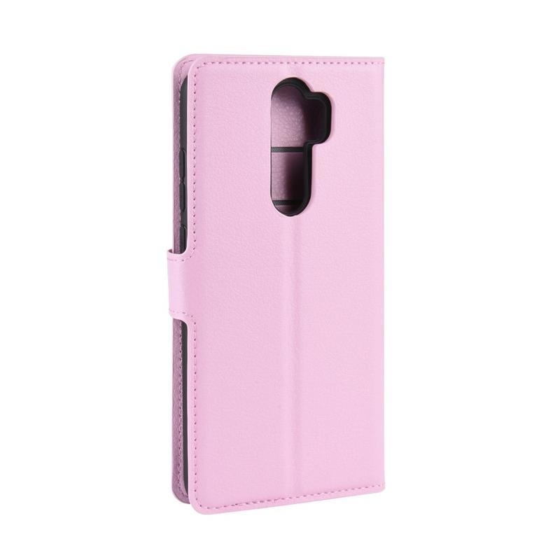 Litchi PU kožené peněženkové pouzdro na mobil Xiaomi Redmi Note 8 Pro - růžové