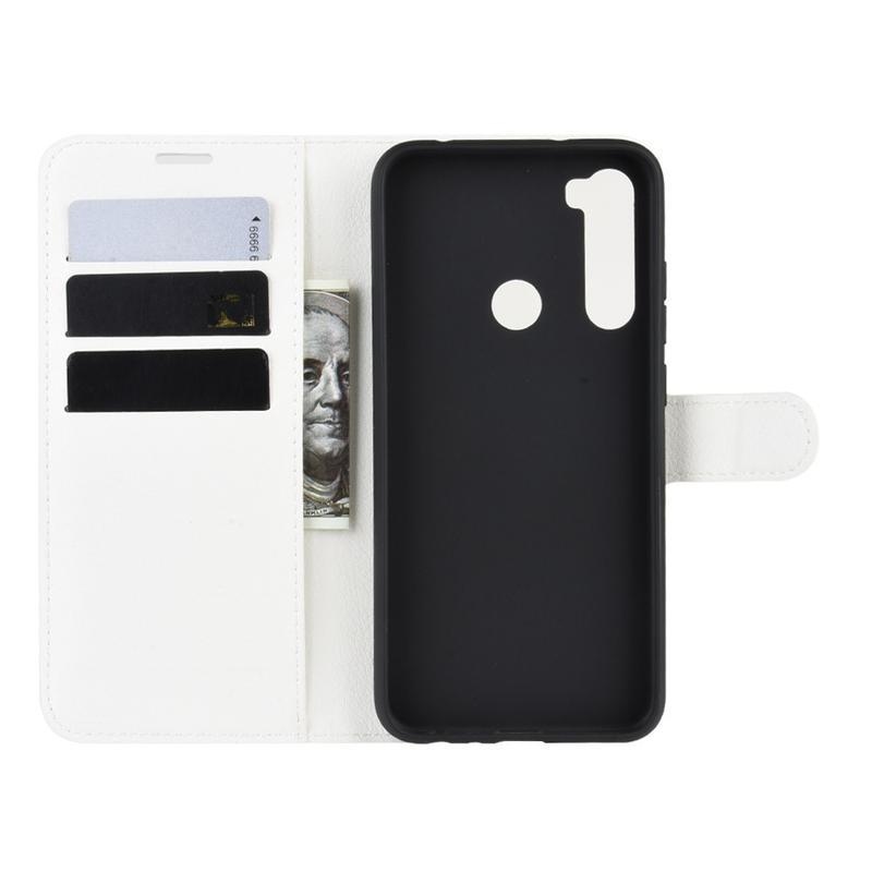 Litchi PU kožené peněženkové pouzdro na mobil Xiaomi Redmi Note 8T - bílé