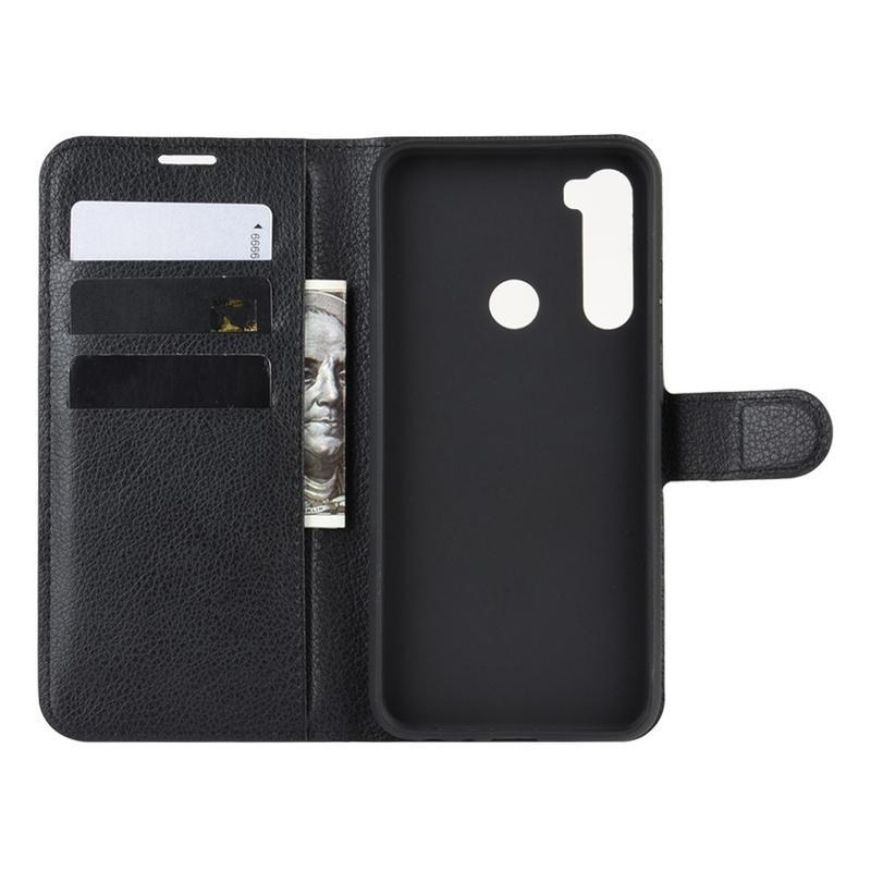Litchi PU kožené peněženkové pouzdro na mobil Xiaomi Redmi Note 8T - černé
