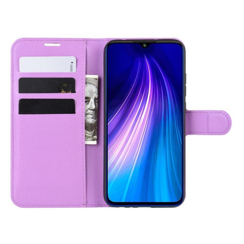 Litchi PU kožené peněženkové pouzdro na mobil Xiaomi Redmi Note 8T - fialové