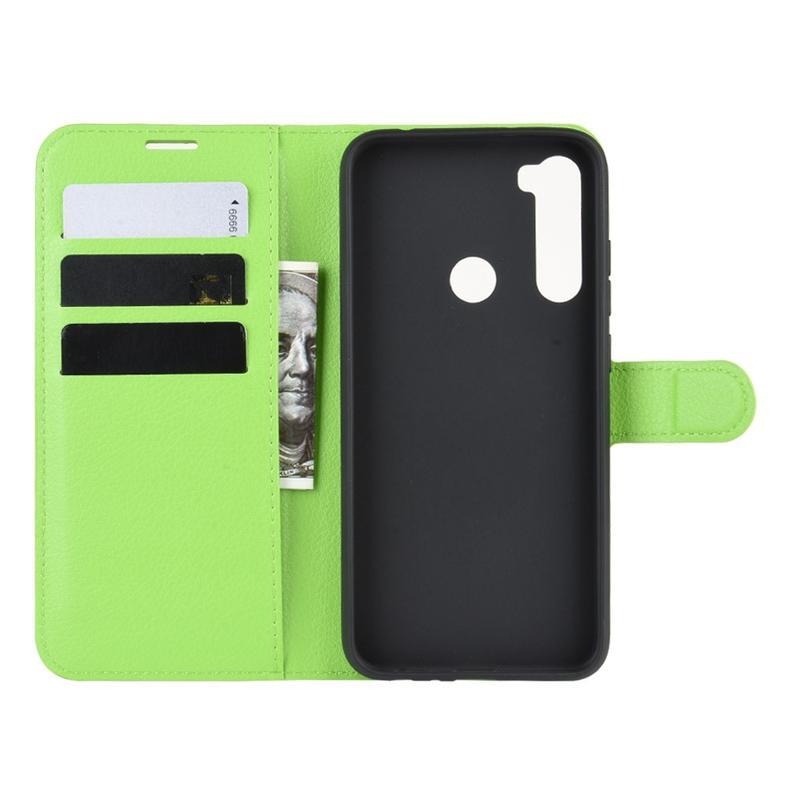 Litchi PU kožené peněženkové pouzdro na mobil Xiaomi Redmi Note 8T - zelené