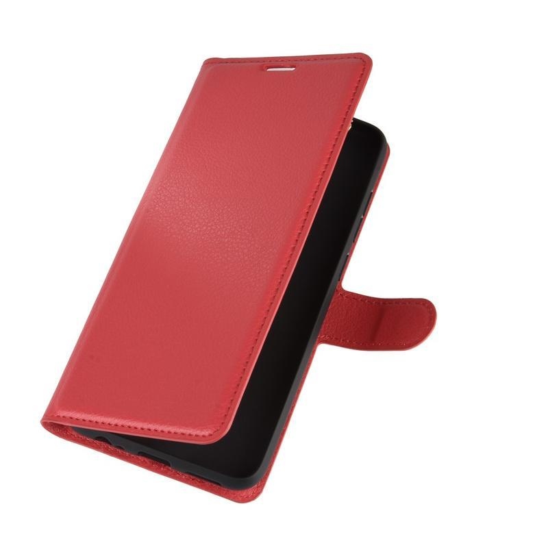 Litchi PU kožené peněženkové pouzdro na mobil Xiaomi Redmi Note 9 - červené