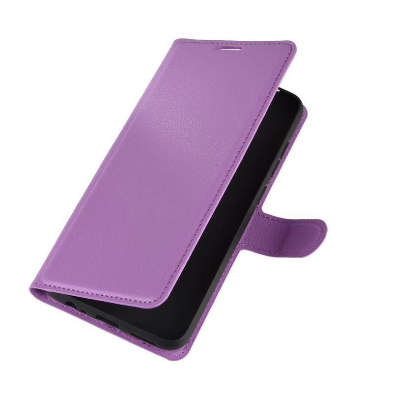 Litchi PU kožené peněženkové pouzdro na mobil Xiaomi Redmi Note 9 - fialové