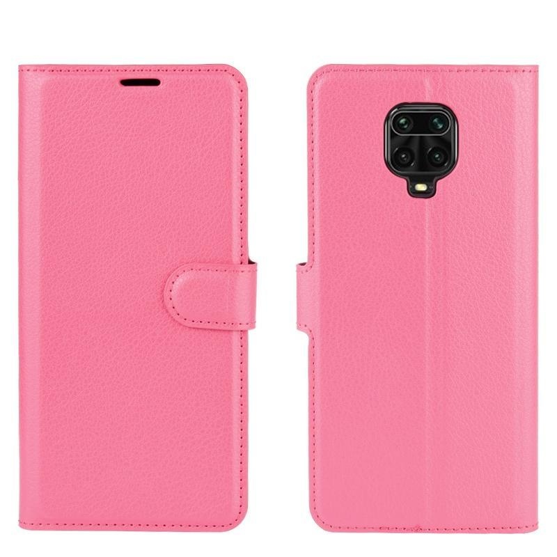 Litchi PU kožené peněženkové pouzdro na mobil Xiaomi Redmi Note 9 Pro/Note 9S - rose