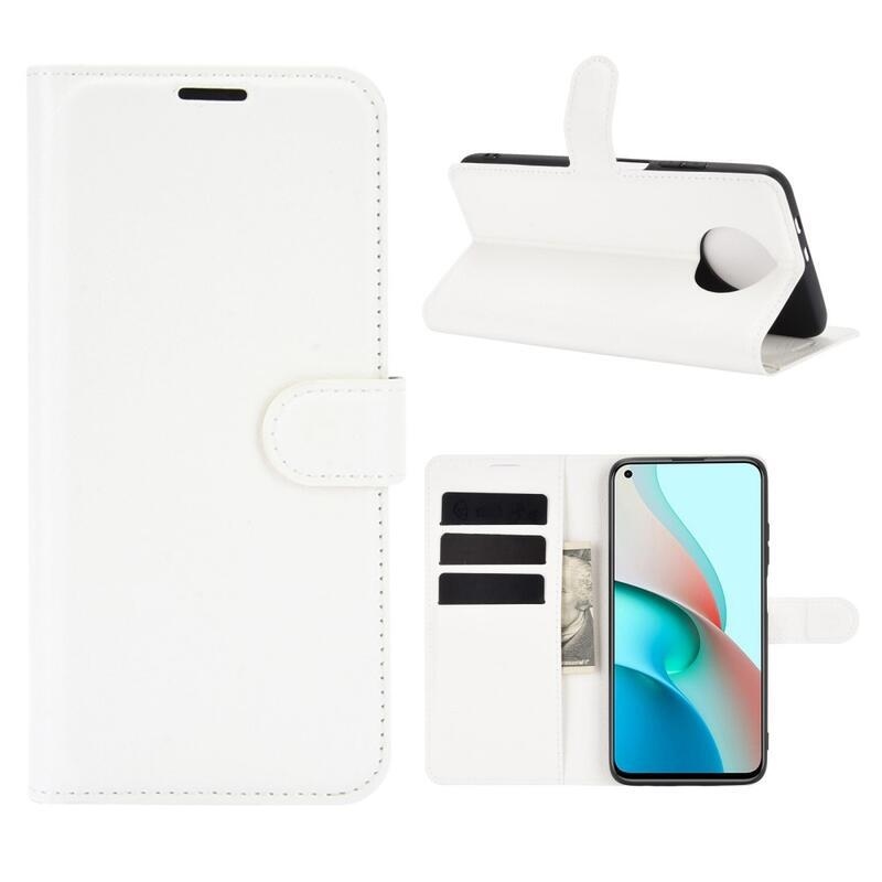 Litchi PU kožené peněženkové pouzdro na mobil Xiaomi Redmi Note 9T 5G - bílé
