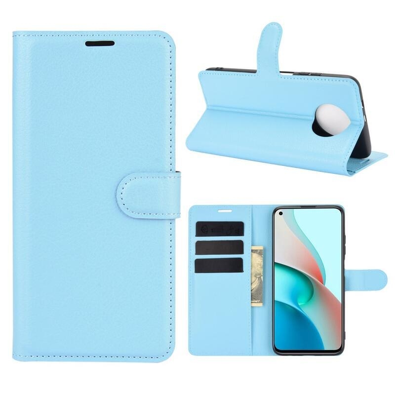 Litchi PU kožené peněženkové pouzdro na mobil Xiaomi Redmi Note 9T 5G - modré