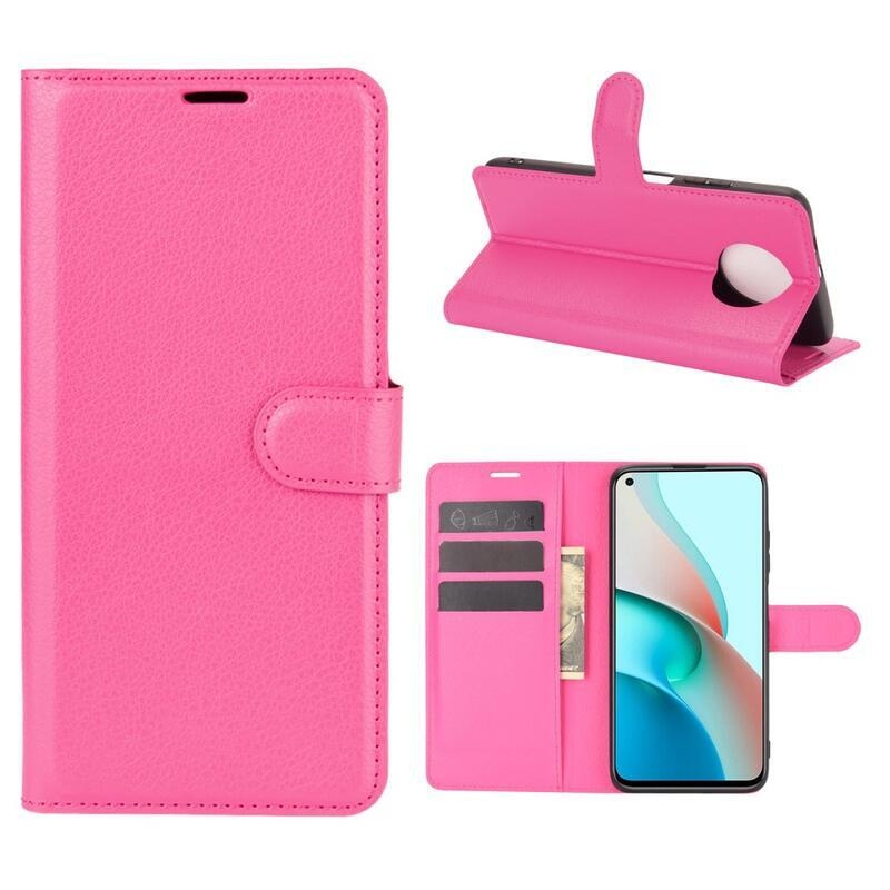 Litchi PU kožené peněženkové pouzdro na mobil Xiaomi Redmi Note 9T 5G - rose