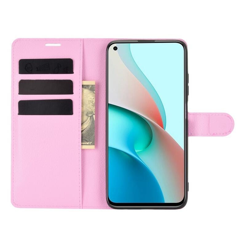 Litchi PU kožené peněženkové pouzdro na mobil Xiaomi Redmi Note 9T 5G - růžové