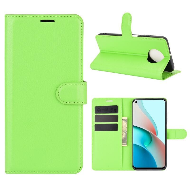 Litchi PU kožené peněženkové pouzdro na mobil Xiaomi Redmi Note 9T 5G - zelené