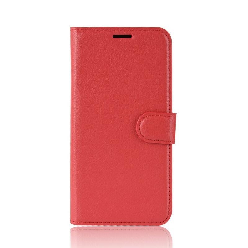 Litchi PU kožené peněženkové pouzdro na mobilní telefon Samsung Galaxy A40 - červené