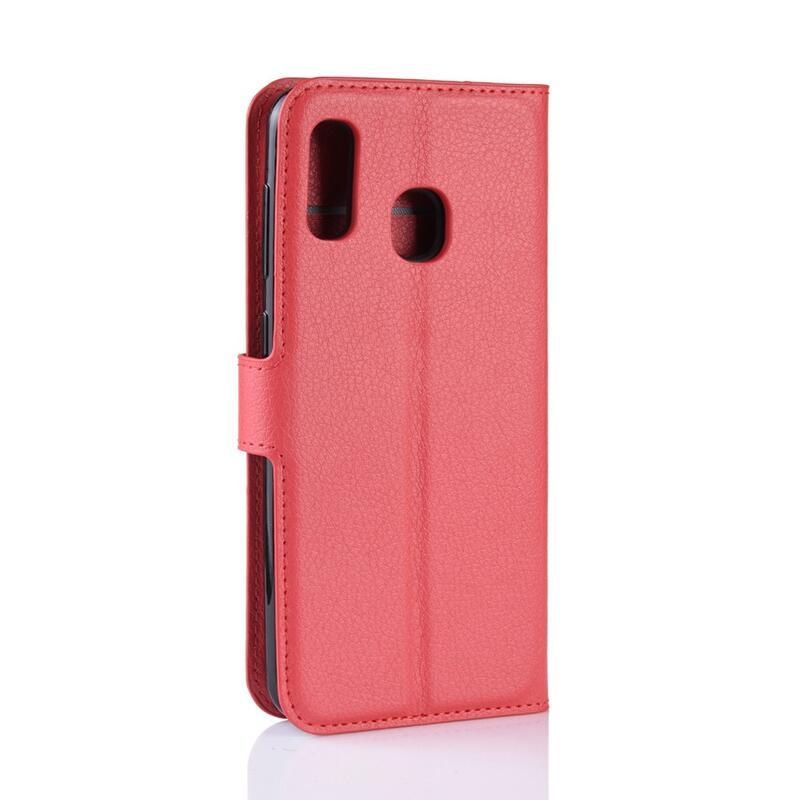 Litchi PU kožené peněženkové pouzdro na mobilní telefon Samsung Galaxy A40 - červené