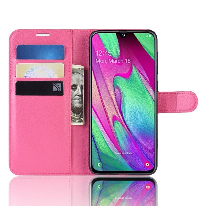 Litchi PU kožené peněženkové pouzdro na mobilní telefon Samsung Galaxy A40 - rose