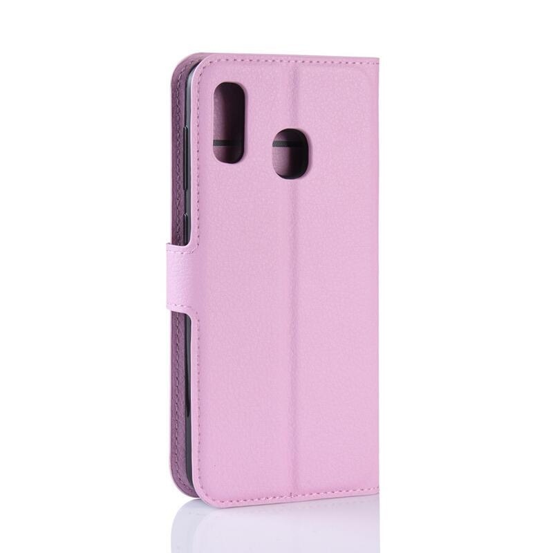 Litchi PU kožené peněženkové pouzdro na mobilní telefon Samsung Galaxy A40 - růžové