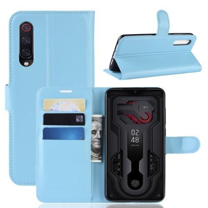 Litchi PU kožené peněženkové pouzdro na Xiaomi Mi 9 - modré