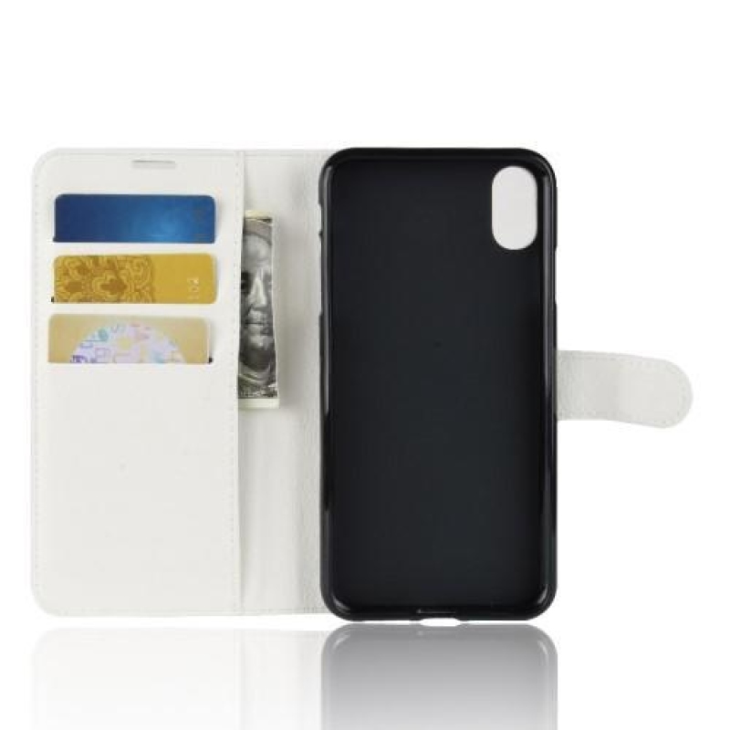 Litchi PU kožené peněženkové pouzdro pro iPhone XR - bílé