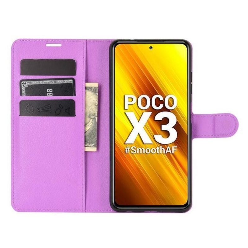 Litchi PU kožené peněženkové pouzdro pro iPhone XR - fialové