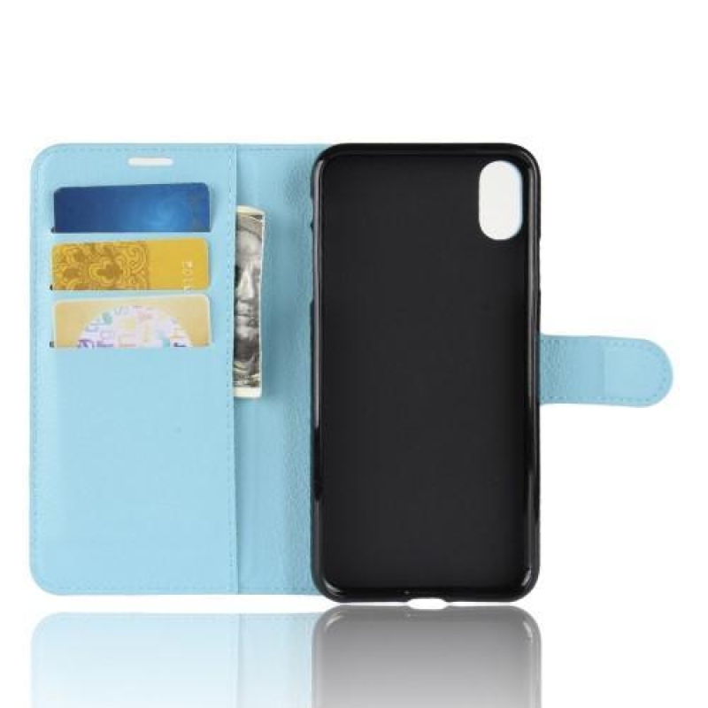 Litchi PU kožené peněženkové pouzdro pro iPhone XR - modré