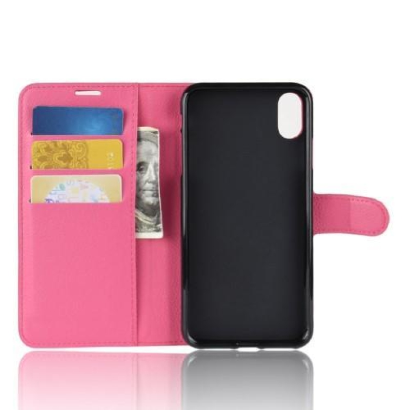 Litchi PU kožené peněženkové pouzdro pro iPhone XR - rose