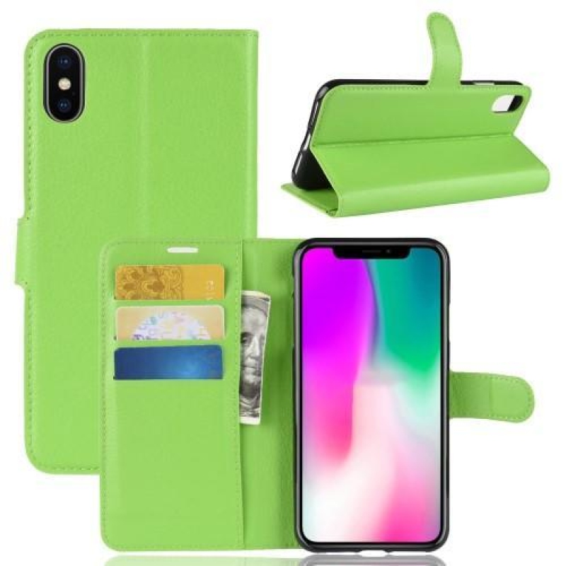 Litchi PU kožené peněženkové pouzdro pro iPhone XR - zelené