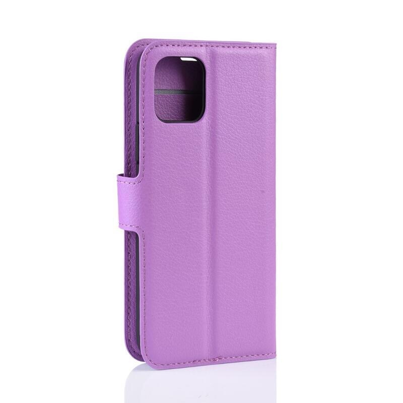 Litchi PU kožené peněženkové pouzdro pro mobil iPhone 11 6.1 - fialové