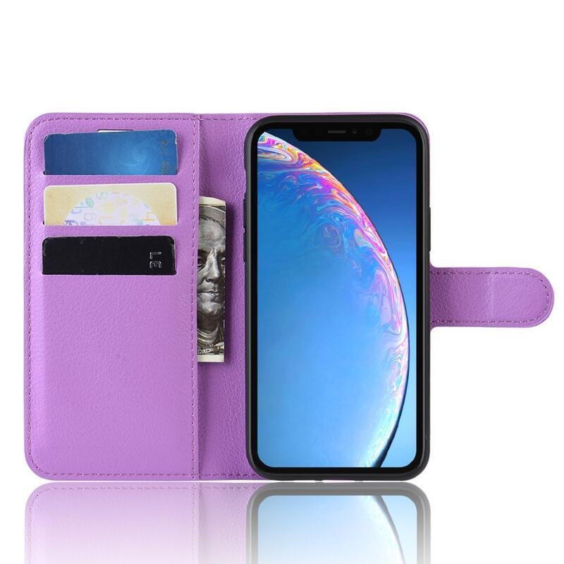Litchi PU kožené peněženkové pouzdro pro mobil iPhone 11 6.1 - fialové