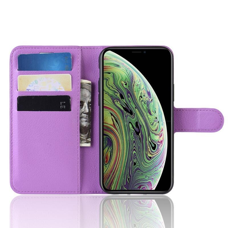Litchi PU kožené peněženkové pouzdro pro mobil iPhone 11 Pro 5.8 - fialové